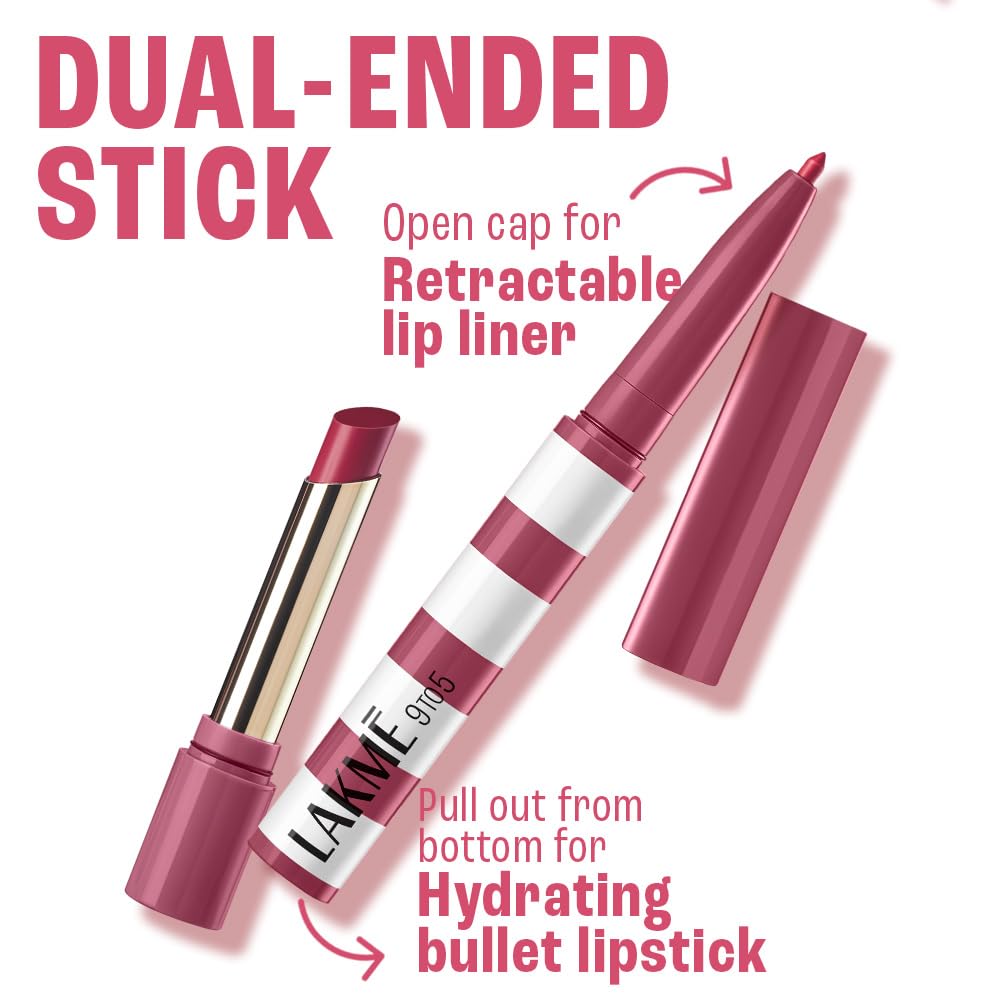 Lakme 9to5 Hya Beach Edit, Lipstick + Liner Duo, Afterhours Nude, Infused with Hyaluronic Acid, Vitamin E, Jojoba Oil, Comfortable Matte Finish, SPF Powered, Hydrating Lipstick, 2+0.2 g - View 12 of 13