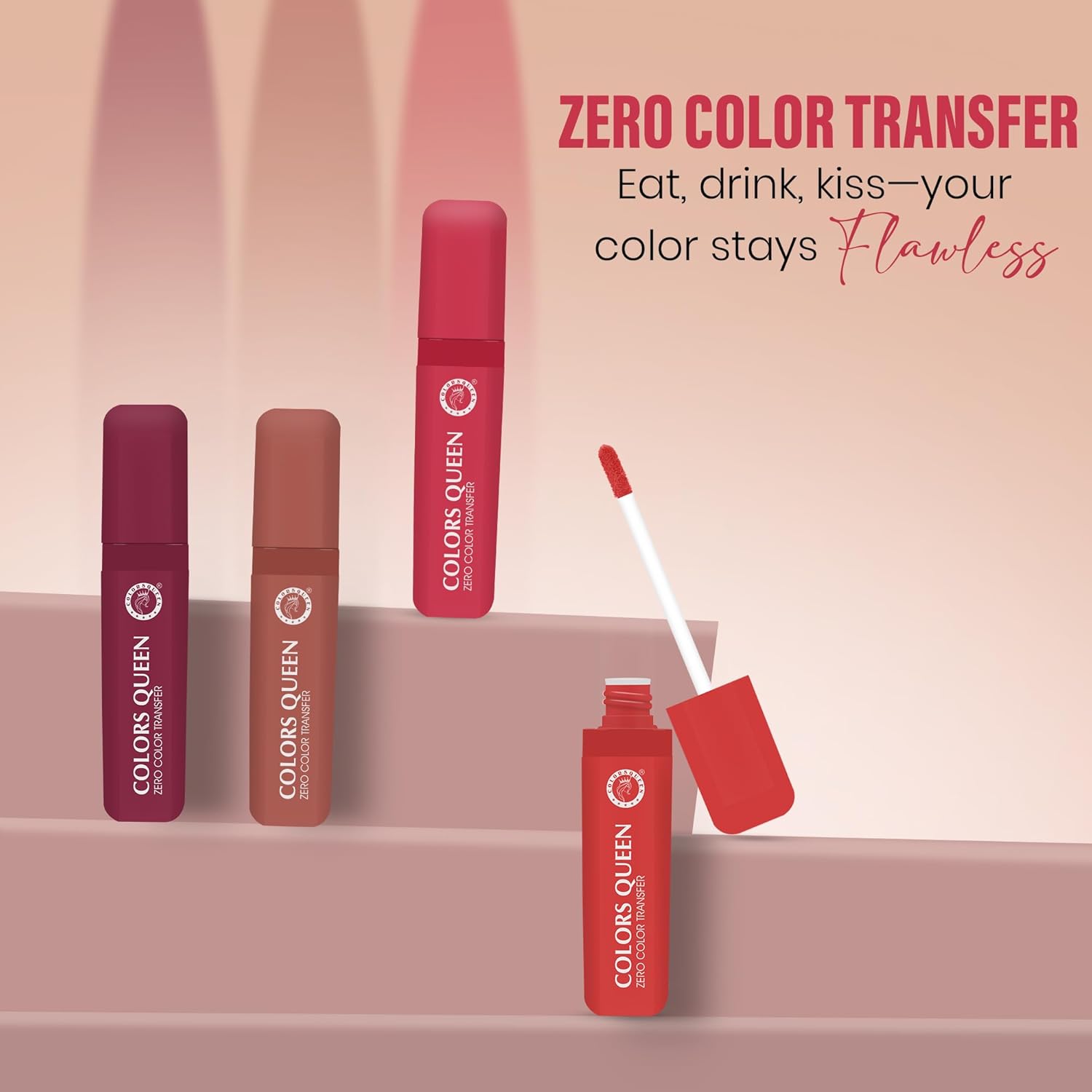 Colors Queen Zero Color Transfer Liquid Lipstick | Highly Pigmented, Long Lasting Liquid Lipstick Waterproof | Smooth One Swipe Application, Lightweight Matte Lipstick for Women (Red Boost, 8g) - View 2 of 4