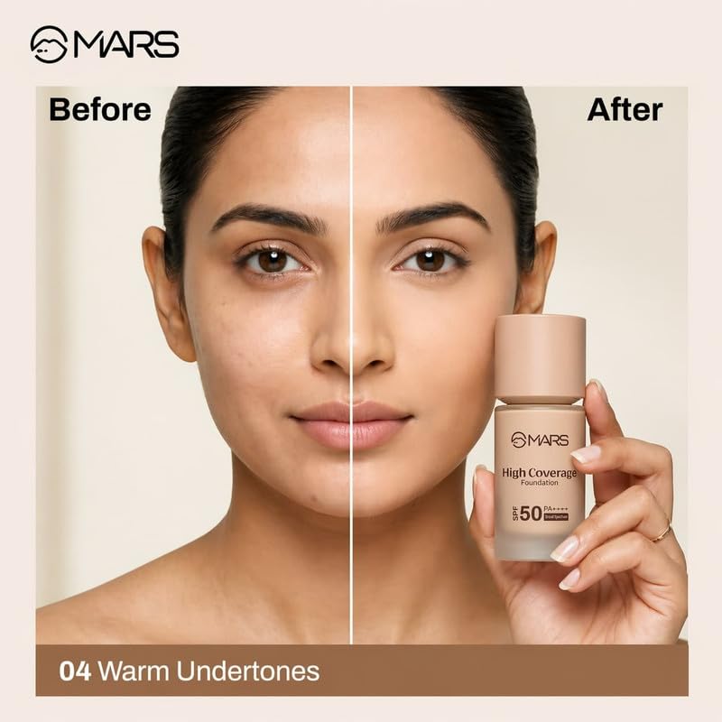 MARS SPF50 PA++++ High Coverage Foundation (40ml) | Blemish Free & Blendable Makeup | All Skin Type | IN-VIVO Tested with 5 Star UVA+UVB Protection Boots Rating (SHADE-5.5) - View 4 of 7