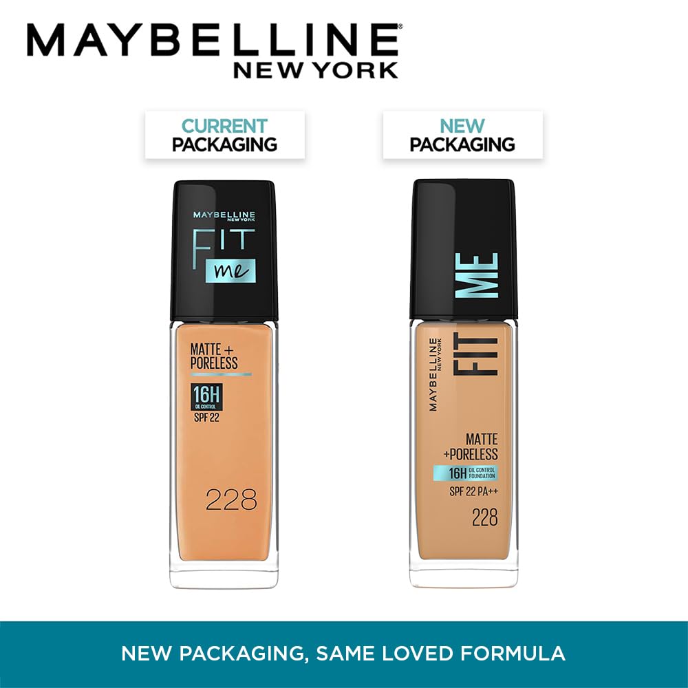 Maybelline New York Fit Me Matte + Poreless Liquid Foundation, pore minimising Foundation, lightweight formula suitable for daily use, Matte Finish Foundation for Indian Skin - 228 Soft Tan, 30 ml - View 9 of 9