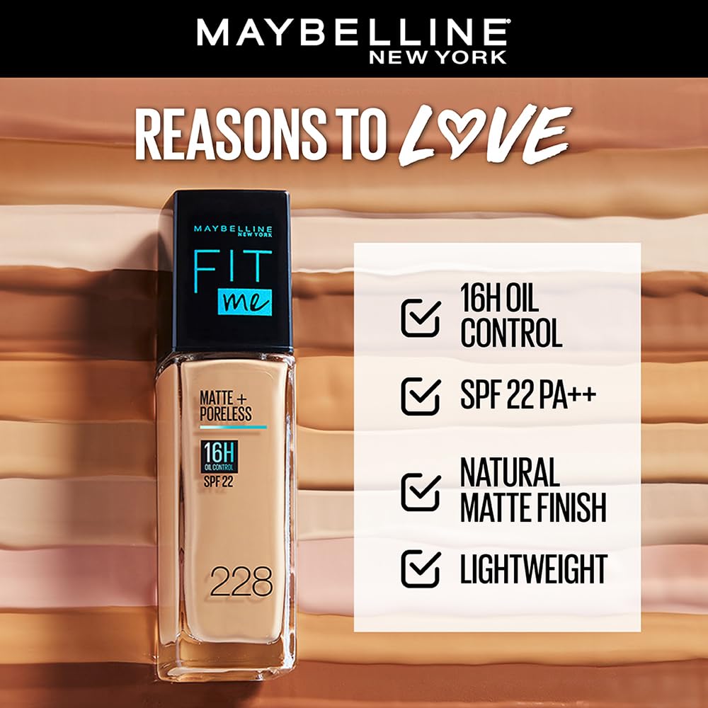Maybelline New York Liquid Foundation, Matte Finish, With SPF, Absorbs Oil, Fit Me Matte + Poreless, 230 Natural Buff, 30 ml - View 6 of 7