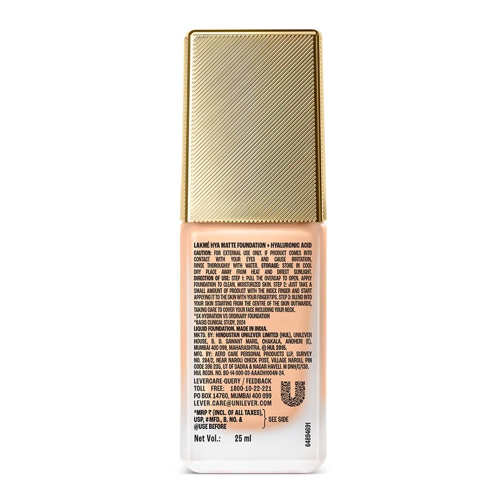 LAKMÉ 9to5 Hya Matte Foundation, Cool Ivory, 25ml, for Natural and Hydrated Look, with 5% Hyaluronic Acid Complex & SPF 40, 3x Oil Control, Smudge Proof, for Women - View 2 of 10