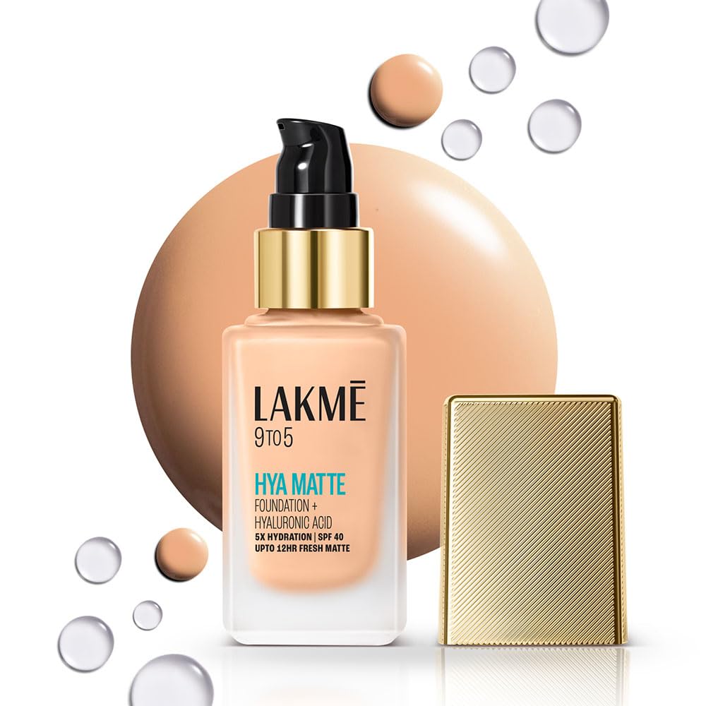 LAKMÉ 9to5 Hya Matte Foundation, Cool Ivory, 25ml, for Natural and Hydrated Look, with 5% Hyaluronic Acid Complex & SPF 40, 3x Oil Control, Smudge Proof, for Women - View 10 of 10