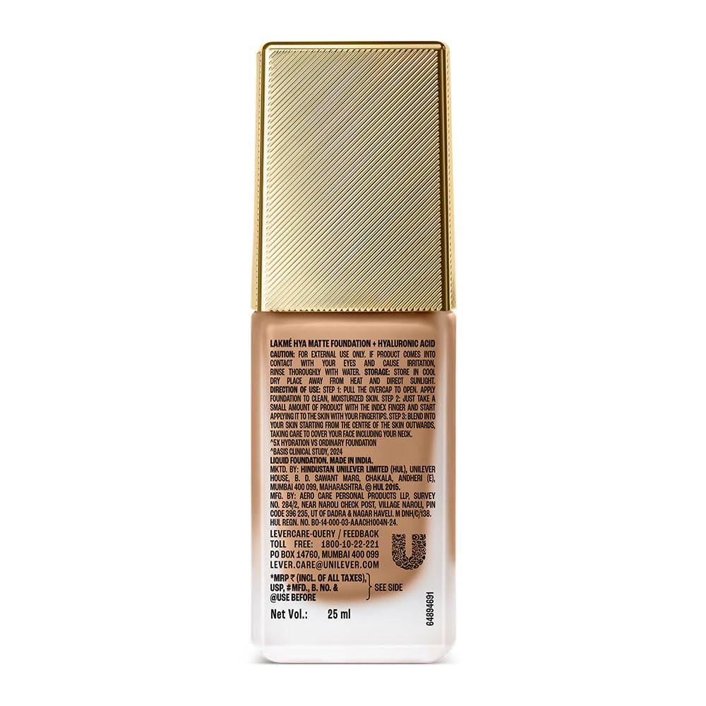 LAKMÉ 9to5 Hya Matte Full coverage Liquid All skin type Foundation + Hyaluronic Acid Neutral Almond - 25ml - View 2 of 10