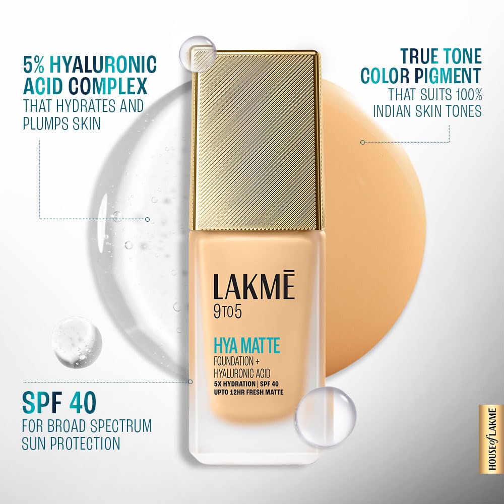 Lakme 9to5 Hya Matte Foundation + Hyaluronic Acid Warm Sand - 25ml - View 5 of 9