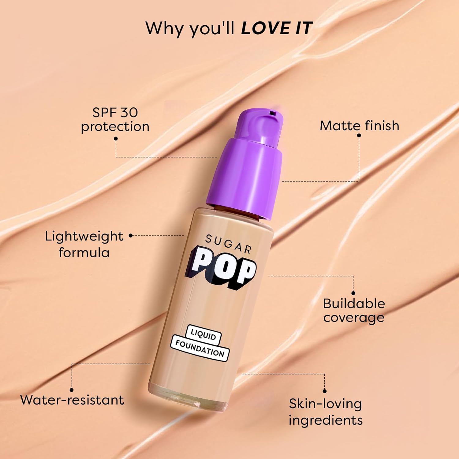 SUGAR POP HD Liquid Foundation with SPF 30 | Lasts upto 16hrs | Full Coverage | Water-Resistant | Matte Finish | 30ml - 03 Cashew - View 8 of 8