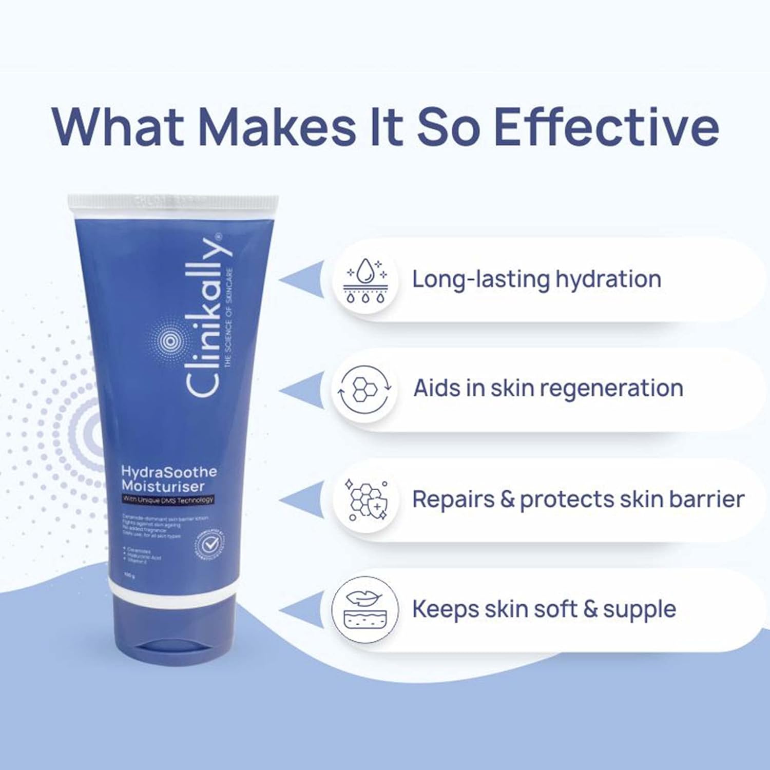 Clinikally HydraSoothe Moisturiser | Lightweight & Hydrating | Ceramide-Dominant Formula | Absorbs Quickly | Non-Comedogenic | Aloe Vera, Hyaluronic Acid, Vitamin E, Niacinamide Enriched | 100 gm - View 6 of 6