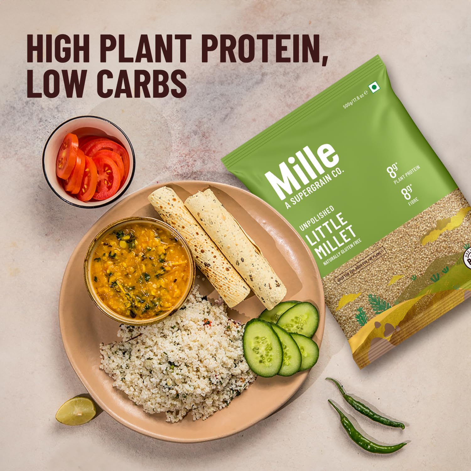 Mille Grains Combo | Foxtail, Little, Kodo and Barnyard Millet | Unpolished, Toasted, No Soaking Required | Ideal for Fasting | Rice Replacement | High Fibre and Plant Protein | Gluten Free | Cooks in 10 minutes, 500 g X 4 - View 4 of 7