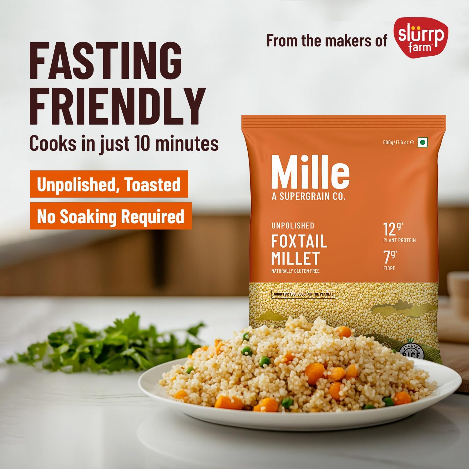 Mille Foxtail Millet and Little Millet Whole Grains Combo | Ideal for Fasting | Unpolished, Toasted, No Soaking Required | Gluten Free | No Chemicals | High Plant Protein and Fibre | Rice Replacement | 100% Whole Grain | Pack of 2 x 500g each - View 3 of 7