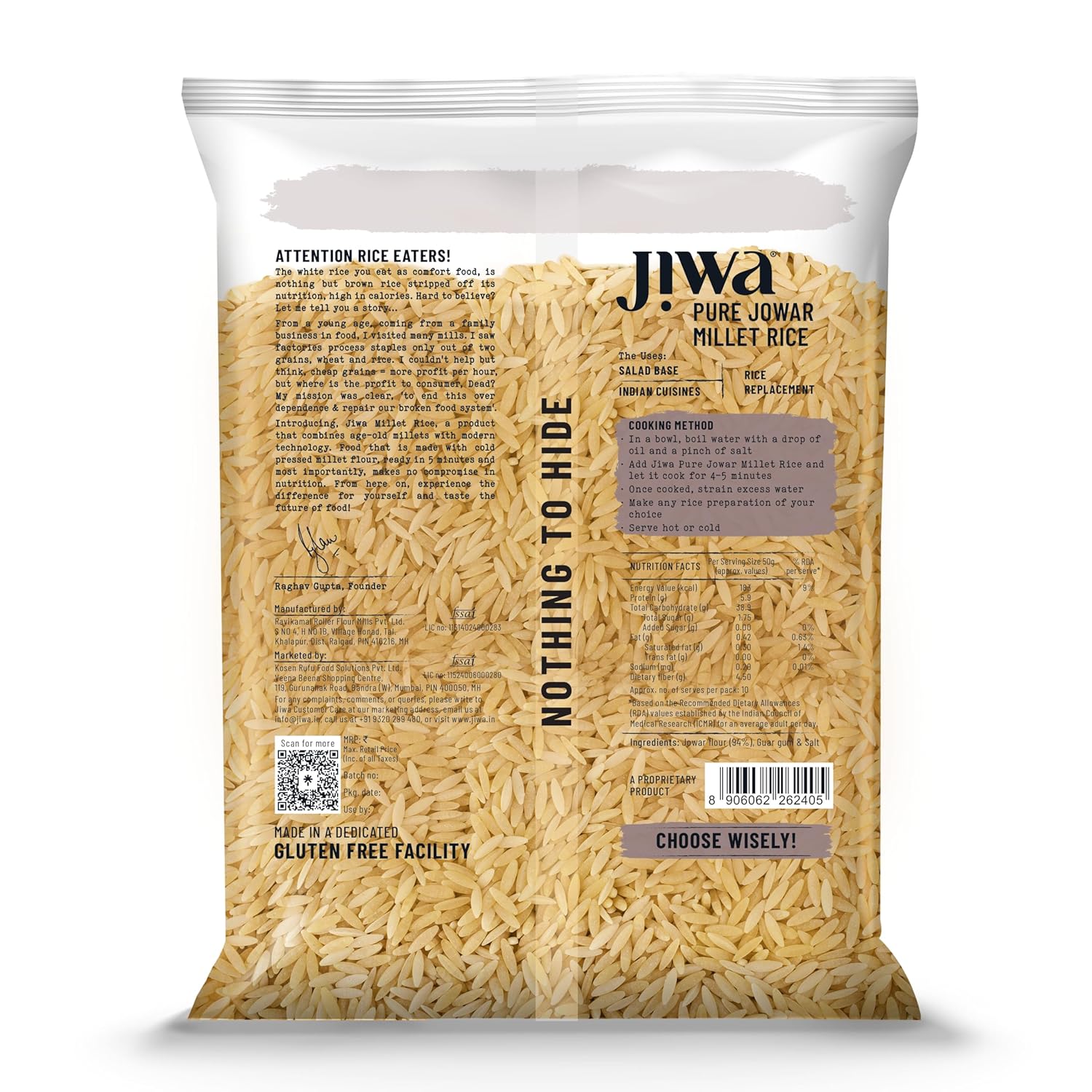 Jiwa Pure Jowar Millet Rice | 500 G | Cooks in 5 Minutes | Ready to Cook | 100% Millet | No Maida, No Atta | Gluten Free - View 3 of 5