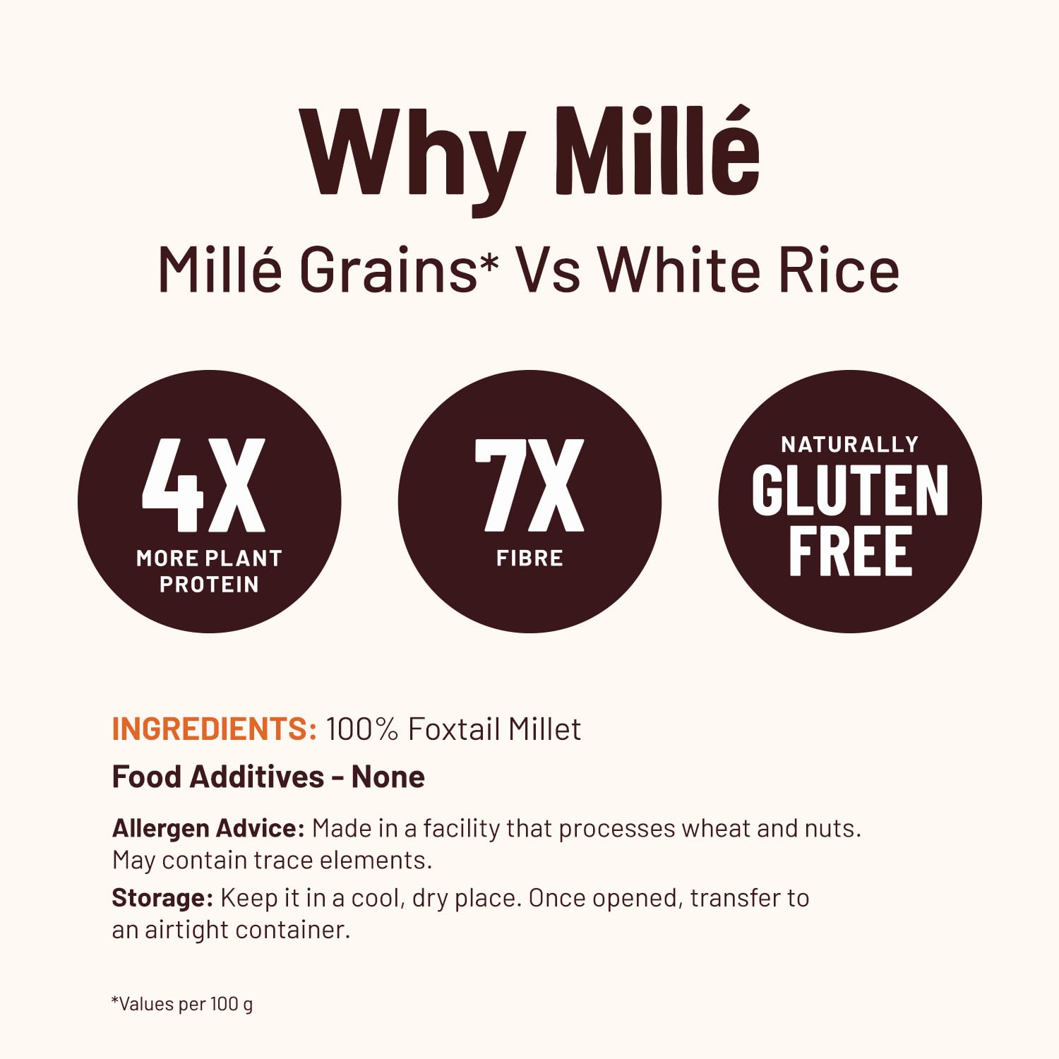 Mille Foxtail Millet Whole Grain | Certified Low GI | Kangni / Kakum /Navani / Korralu/ Korra / Thinai| Gluten Free | Unpolished, Toasted, No Soaking Required | High Plant Protein and Fibre | Rice Replacement | Vegan | 100% Whole Grain | 2 kg - View 4 of 7