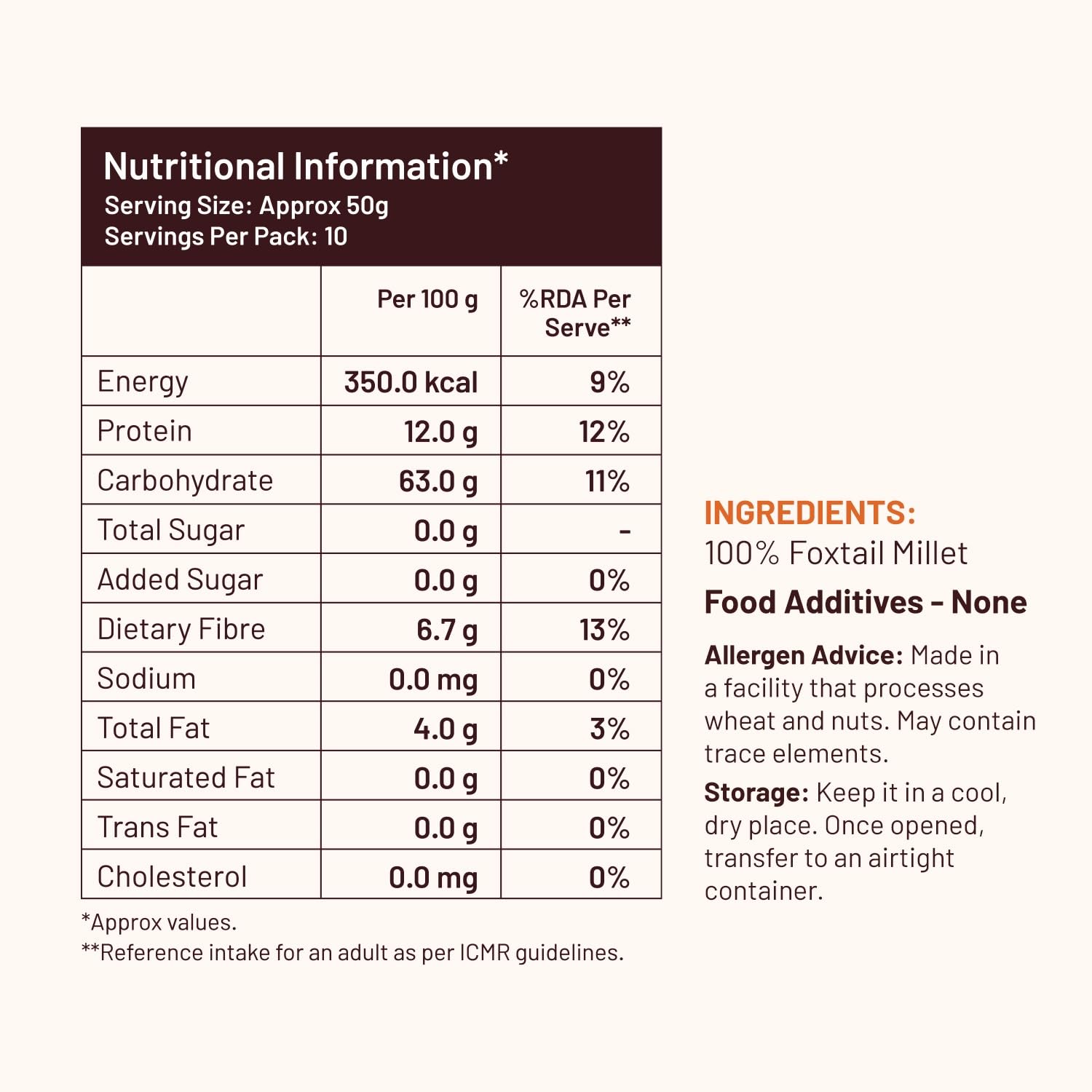 Mille Foxtail Millet Whole Grain | Certified Low GI | Rice Replacement | High Fibre and Plant Protein | Gluten Free | Cooks in 10 minutes | Can be used to cook Biryani, Lemon Puliyogare | Unpolished, Toasted, No Soaking Required | Kangni/Kakum/Navani/Korralu/Korra/Thinai, 500g - View 8 of 8