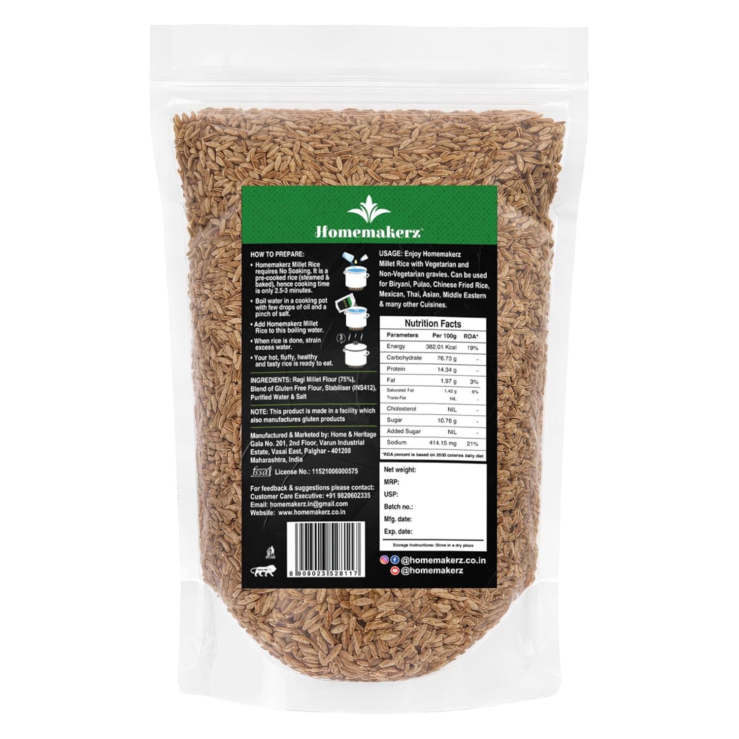 Homemakerz Ragi Millet Rice | Rich in Dietary Fiber | High in Protein | Ready in 3 Mins - 250 gm - View 6 of 6
