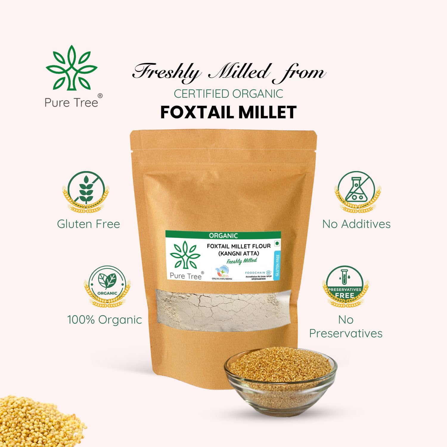 Pure Tree Certified Organic Foxtail Millet | 850 g | Kangni/Kakum/Korralu | Gluten-Free Unpolished MIllet Rich In Calcium High In Protein Korralu MIllet For Upma, Dosa, Rice - View 3 of 8