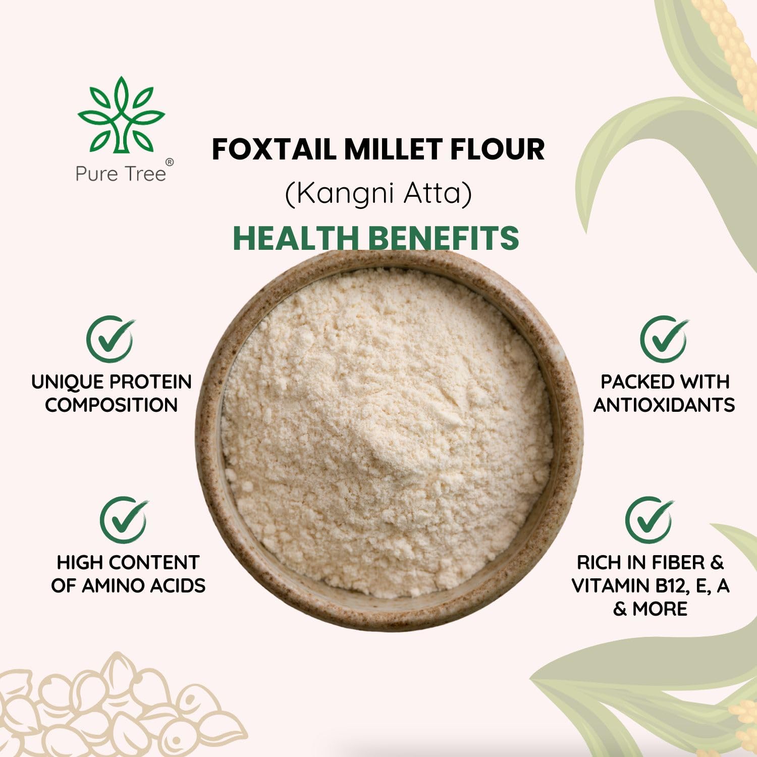 Pure Tree Certified Organic Foxtail Millet | 850 g | Kangni/Kakum/Korralu | Gluten-Free Unpolished MIllet Rich In Calcium High In Protein Korralu MIllet For Upma, Dosa, Rice - View 6 of 8