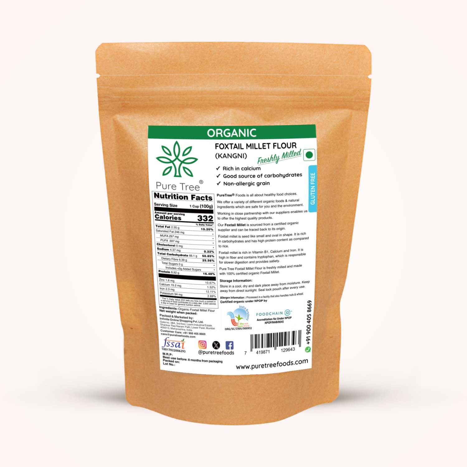 Pure Tree Certified Organic Foxtail Millet | 850 g | Kangni/Kakum/Korralu | Gluten-Free Unpolished MIllet Rich In Calcium High In Protein Korralu MIllet For Upma, Dosa, Rice - View 8 of 8