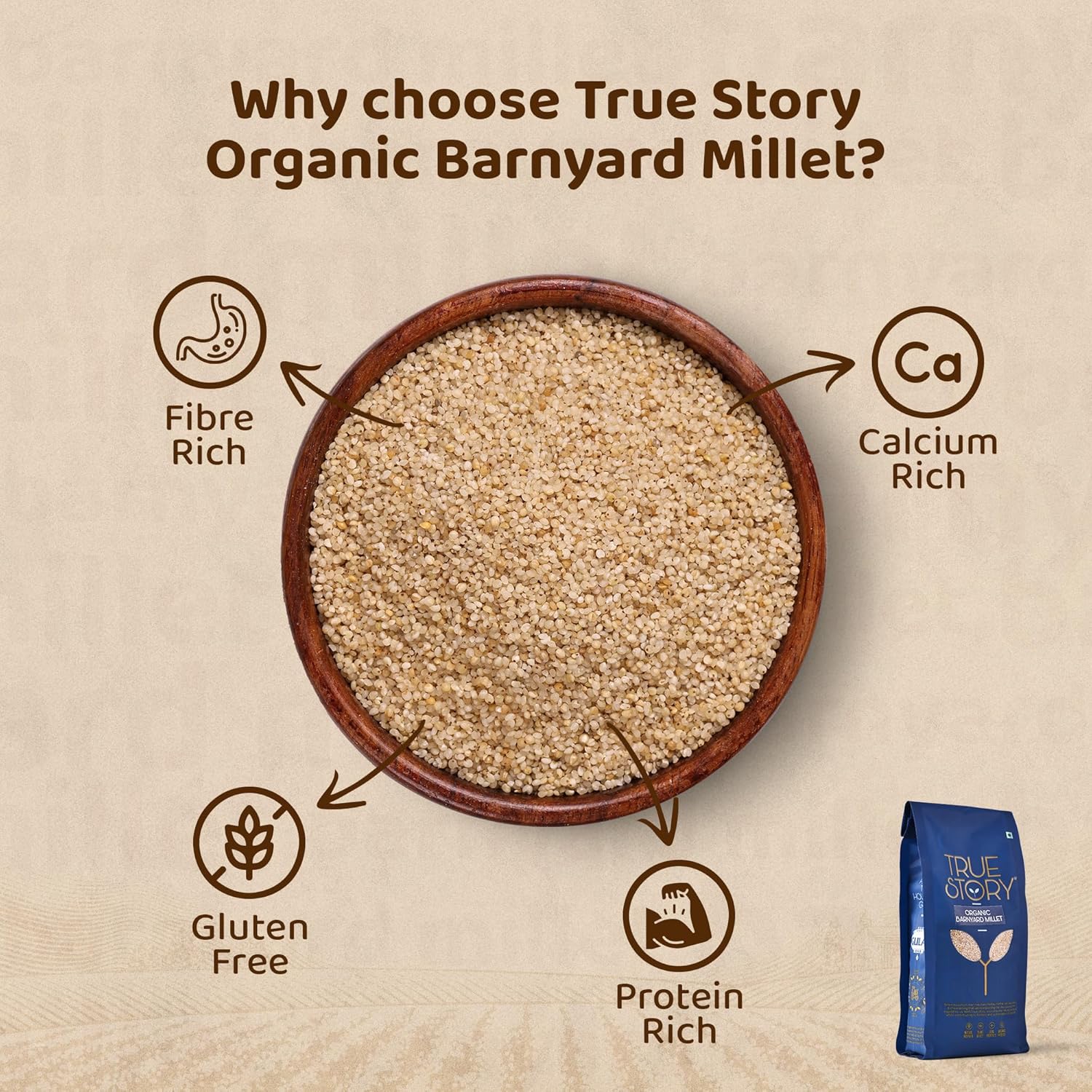True Story Organic Barnyard Millet | 500g | Unpolished Samo, Sama, Samak Chawal | Pure, Chemical-Free Kuthiraivali | Non-GMO Jhangora Millet | Pesticide-Free Udalu, Oodalu Millet | 100% Certified Organic Kavadapullu - View 3 of 5