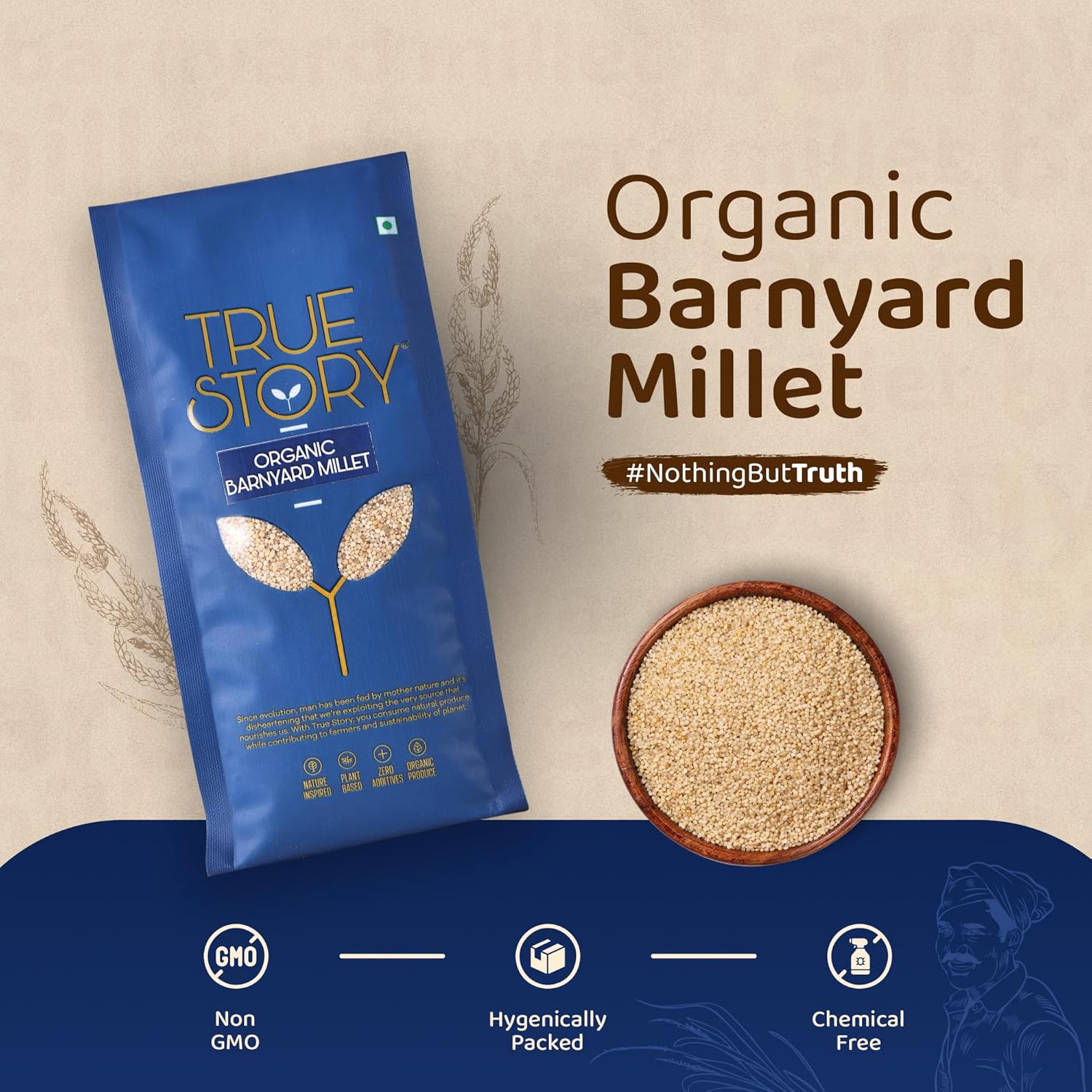 True Story Organic Barnyard Millet | 500g | Unpolished Samo, Sama, Samak Chawal | Pure, Chemical-Free Kuthiraivali | Non-GMO Jhangora Millet | Pesticide-Free Udalu, Oodalu Millet | 100% Certified Organic Kavadapullu - View 4 of 5