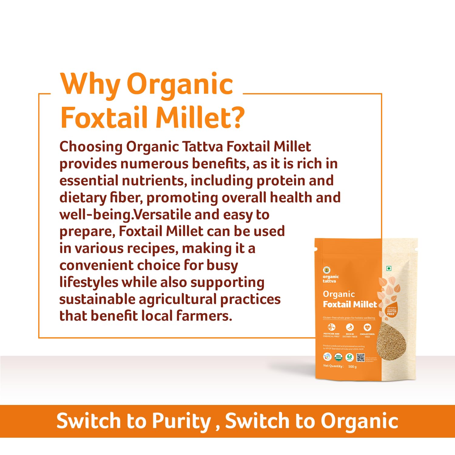 Organic Tattva - Organic Foxtail Millet 500 Gram | High Protein, Zero Cholesterol and Fiber Rich - View 2 of 8