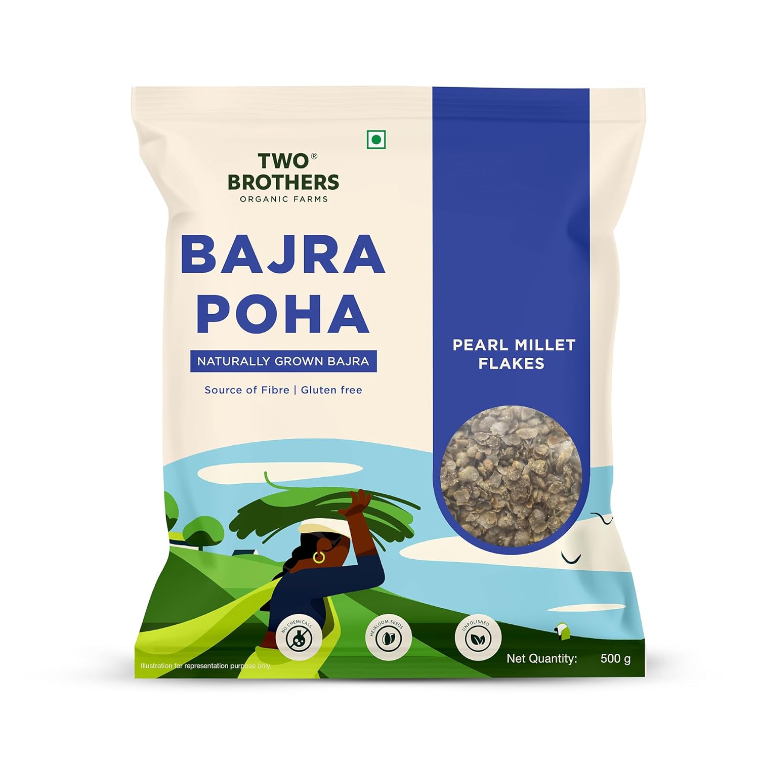 Two Brothers Organic Farms Bajra Poha (500g) | Gluten-Free, High-Fiber & Nutrient-Rich Pearl Millet Flakes | Low GI & Diabetic-Friendly | Sustained Energy & Better Digestion - View 2 of 2