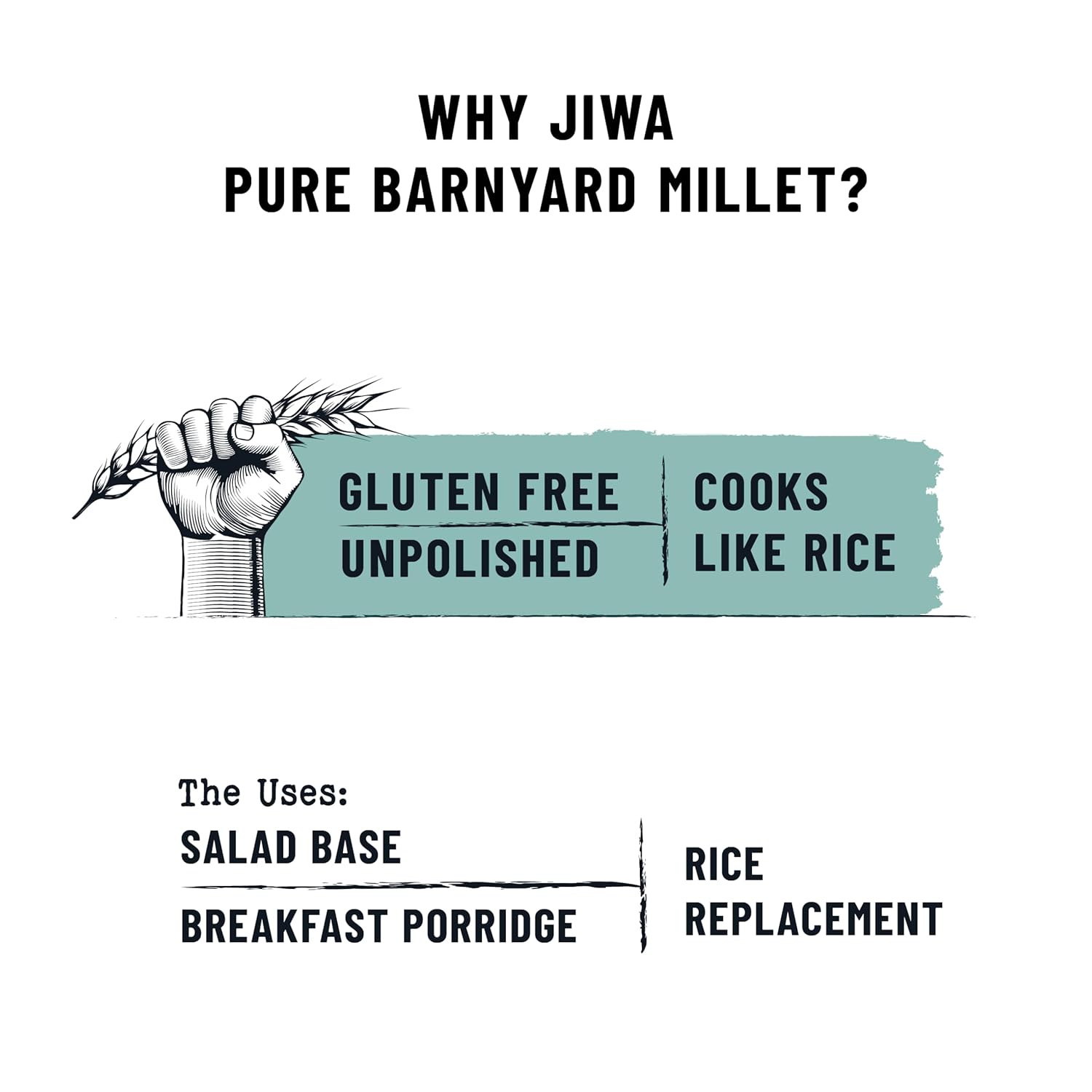 Jiwa Pure Barnyard Millet | 1 Kg | Unpolished | Cooks In 15 Minutes | Positive Millet | Sanva/Udalu/Bhagar/Kuthiraivally Seeds | Upwas, Farali, Vrat | Ancient Grain | Low GI | Gluten Free - View 2 of 6