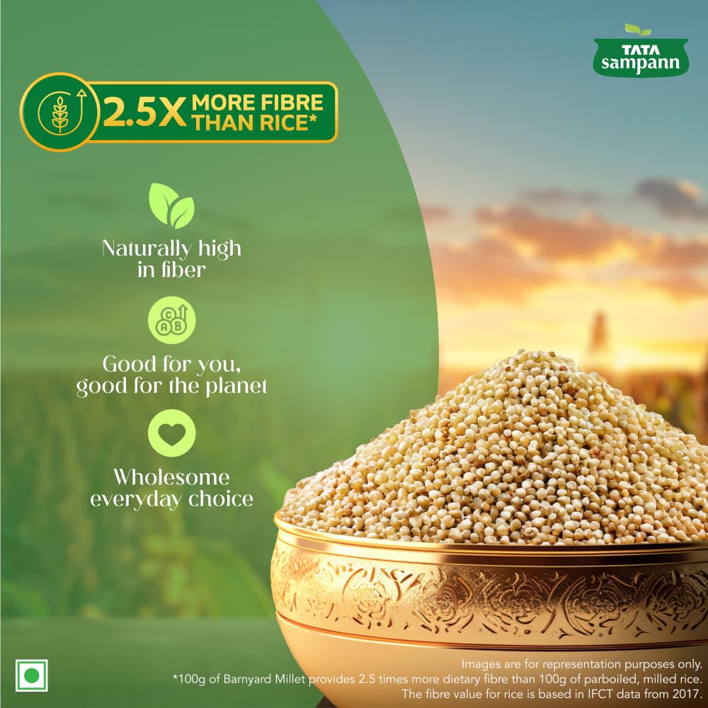 TATA Sampann Unpolished Barnyard Millet, 500g, Sanva/Kuthiraivali/Bhagar/Udalu, 2.5X More Fibre Than Rice, Naturally Gluten Free, Cooks like Rice - View 5 of 7