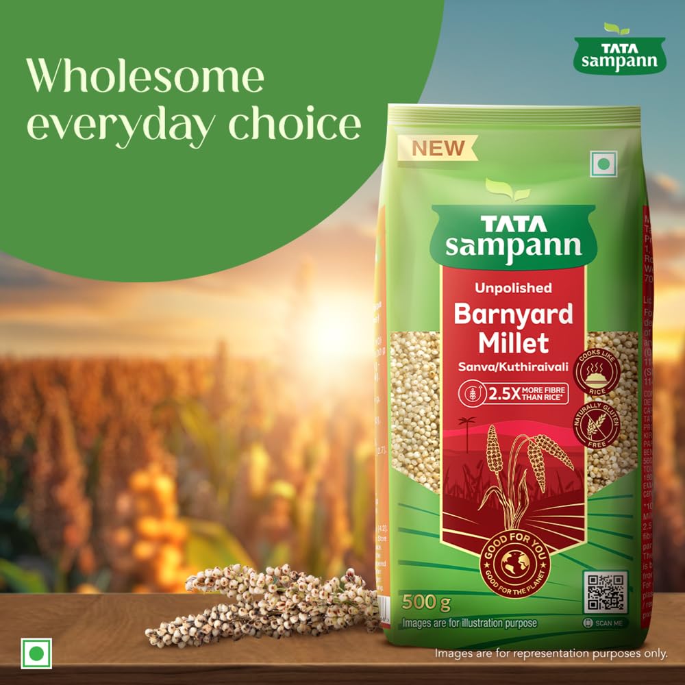 TATA Sampann Unpolished Barnyard Millet, 500g, Sanva/Kuthiraivali/Bhagar/Udalu, 2.5X More Fibre Than Rice, Naturally Gluten Free, Cooks like Rice - View 6 of 7