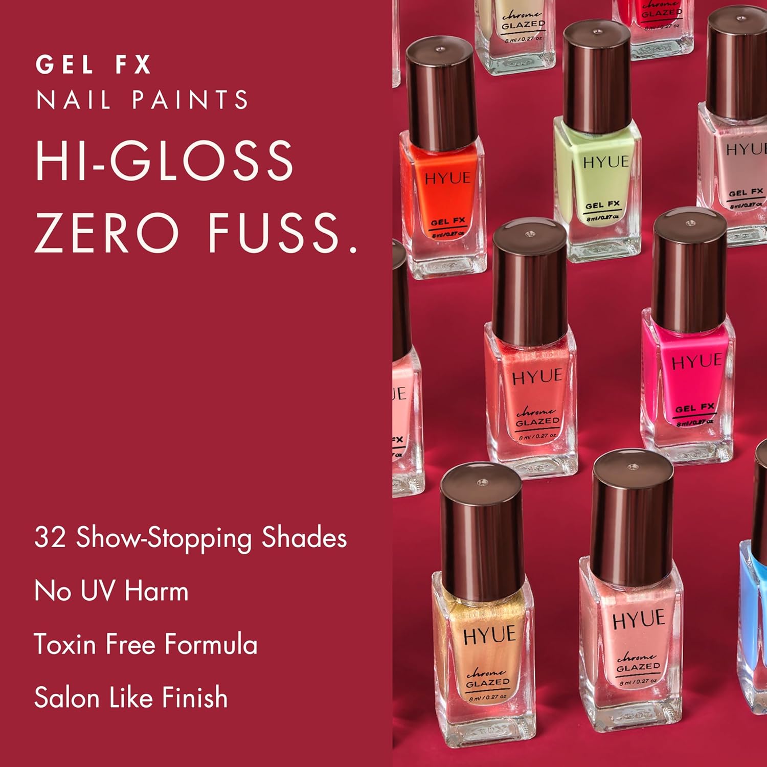 HYUE Gel FX Nail Paint | Raindrop | 8ml | Ultra-Glossy Finish | 14-Day Long-Lasting Wear | Quick-Dry & Chip-Resistant | Vegan & Paraben-Free | No UV Needed | 33 Rich Salon-Quality Shades - View 2 of 5