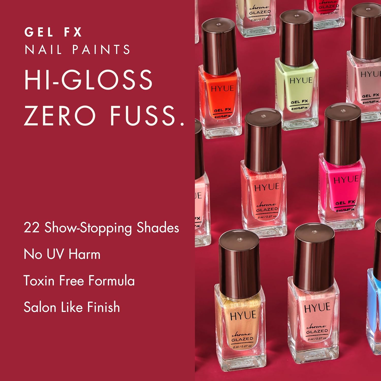 HYUE Gel FX Nail Paint | Appleberry | 8ml | Ultra-Glossy Finish | 14-Day Long-Lasting Wear | Quick-Dry & Chip-Resistant | Vegan & Paraben-Free | No UV Needed | 33 Rich Salon-Quality Shades - View 3 of 6