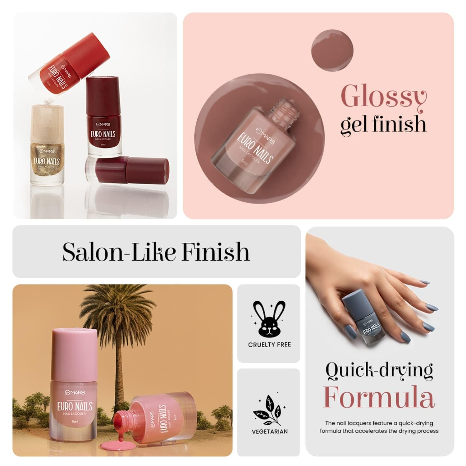 MARS EURO Nail Lacquer | Glossy Gel Finish | Rich Pigmentation | Chip Free | Quick Drying Formula | Long Lasting Nail Polish for Women | (6.0 ml) (Shade-18) - View 4 of 6