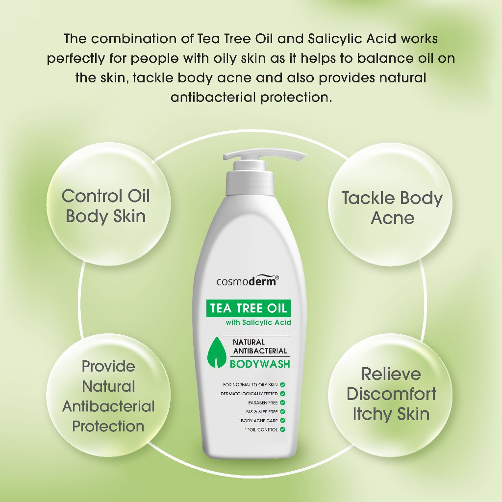 .Cosmoderm Tea Tree Oil with Salicylic Acid Body Wash 500ml – Deep Cleansing Anti-Acne Shower Gel for Body Breakouts, Oil Control, and Clear, Fresh, Healthy-Looking Skin - View 2 of 3
