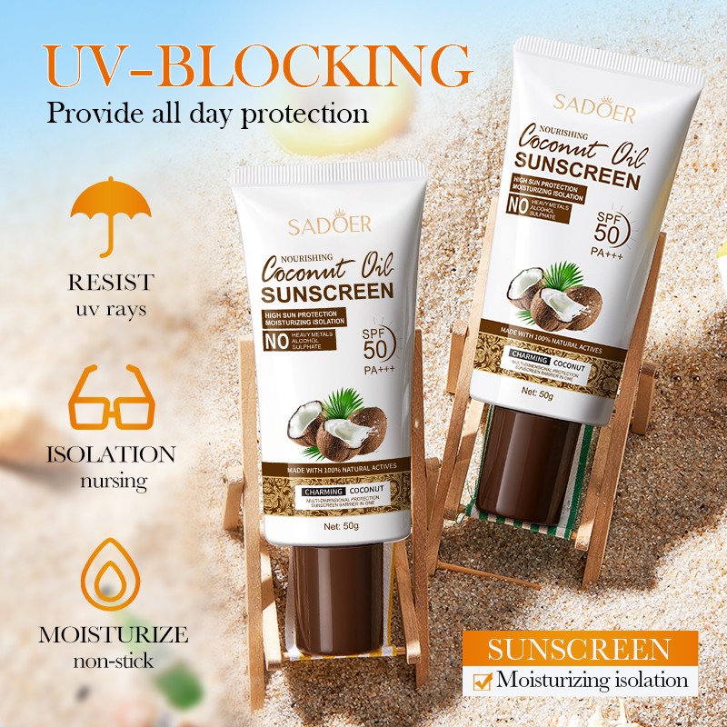 [ROREC] SADOER Nourishing Coconut Oil Sunscreen SPF50 PA+++ Lightweight Moisturizing UV Protection 50g(FROM MALAYSIA) - View 2 of 3
