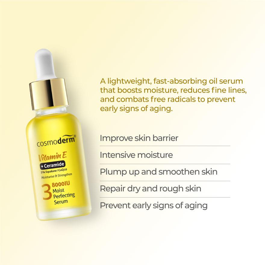 Cosmoderm Vitamin E Moist-Perfecting Serum 30ml – Hydrating Antioxidant Face Serum for Moisture Boost, Skin Repair, and Smoother, Healthier-Looking, Radiant Complexion - View 2 of 3