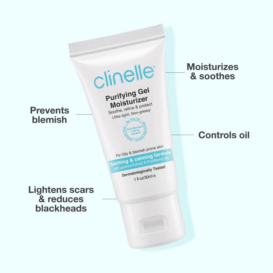 CLINELLE Purifying Gel Moisturizer 30ml – Lightweight Oil-Control Hydrating Gel for Acne-Prone Skin, Helping to Soothe, Balance, and Keep Skin Clear, Fresh, and Healthy-Looking - View 3 of 3