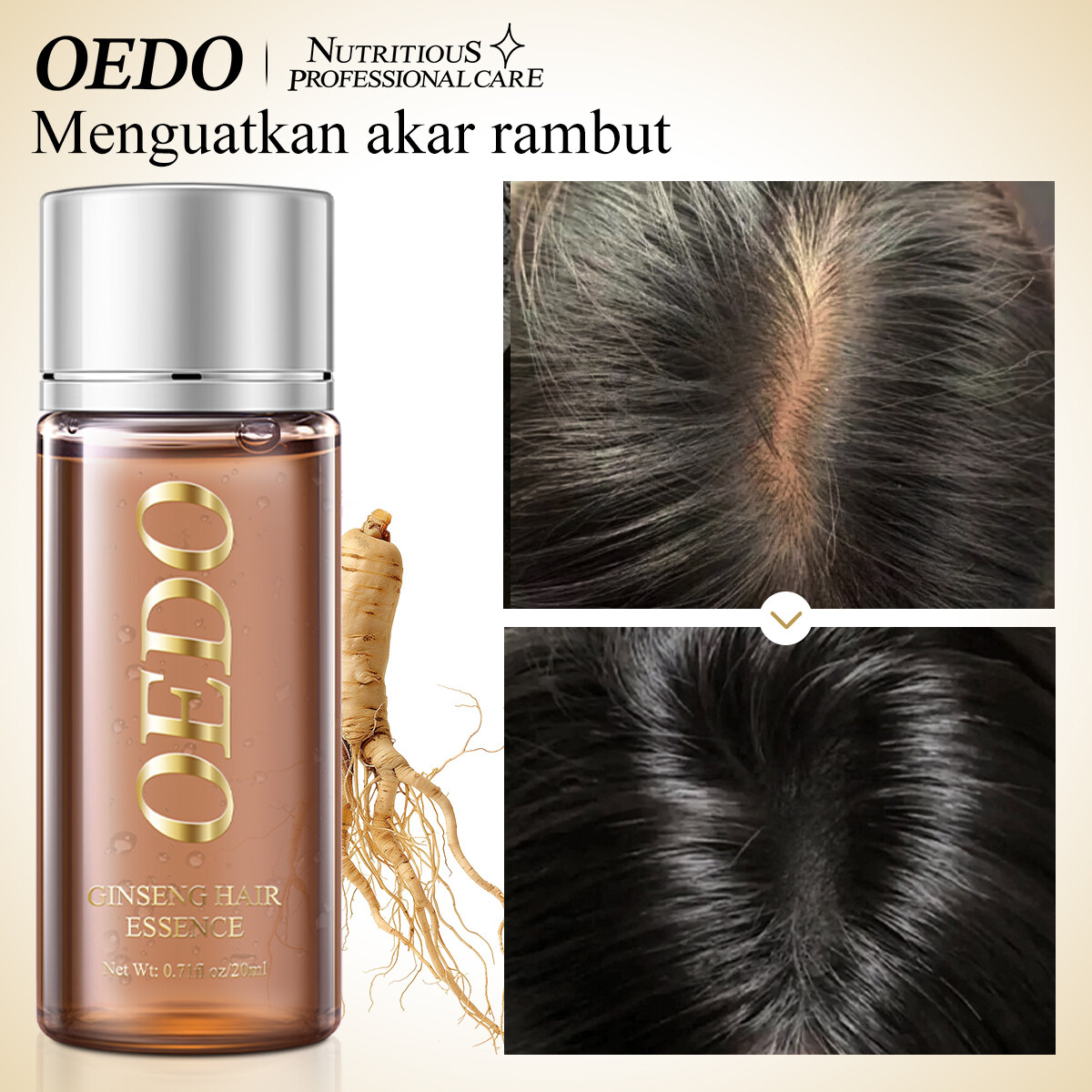 OEDO Ginseng Hair Essence 20ml Nourishing Scalp Treatment, Hydrating Hair Care Serum, Lightweight Formula for Stronger Looking Hair, Scalp Comfort, Hair Repair Support and Healthy Shine - View 2 of 3
