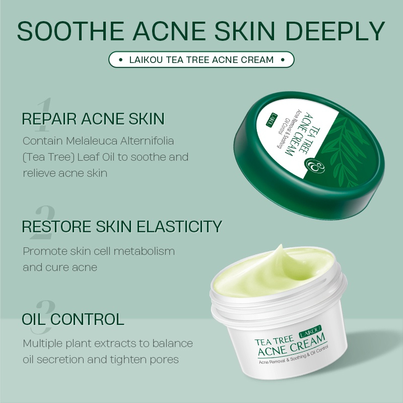 LAIKOU Tea Tree Acne Cream 20g Soothing Oil Control Face Cream, Lightweight Acne Care Treatment, Hydrating Skincare Formula for Clearer Looking Skin, Daily Spot Care and Skin Balance Support - View 3 of 3
