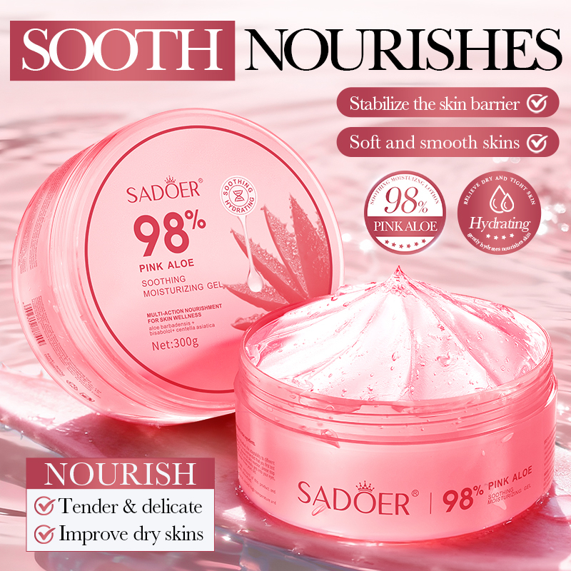 ROREC SADOER Pink Aloe Vera Gel 98% 300g Soothing Hydrating Moisturizer, Lightweight Face and Body Gel, Cooling Skincare Formula for Skin Repair Support, Daily Moisture and Comfort Care - View 2 of 3