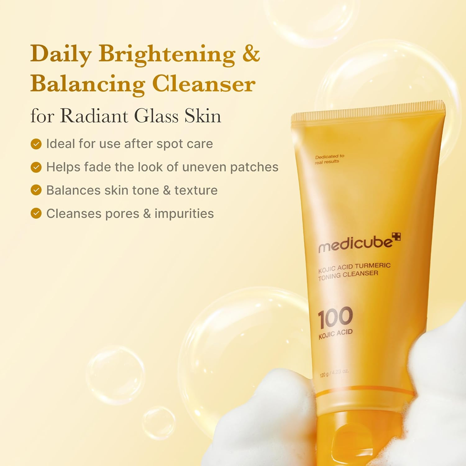 medicube Kojic Acid Turmeric Whip Cleanser Daily Facial Cleanser for Brightening Balancing Skin Tone and Texture Refreshing Deep Cleansing Korean Skincare Formula for Healthy Looking Skin - View 2 of 3