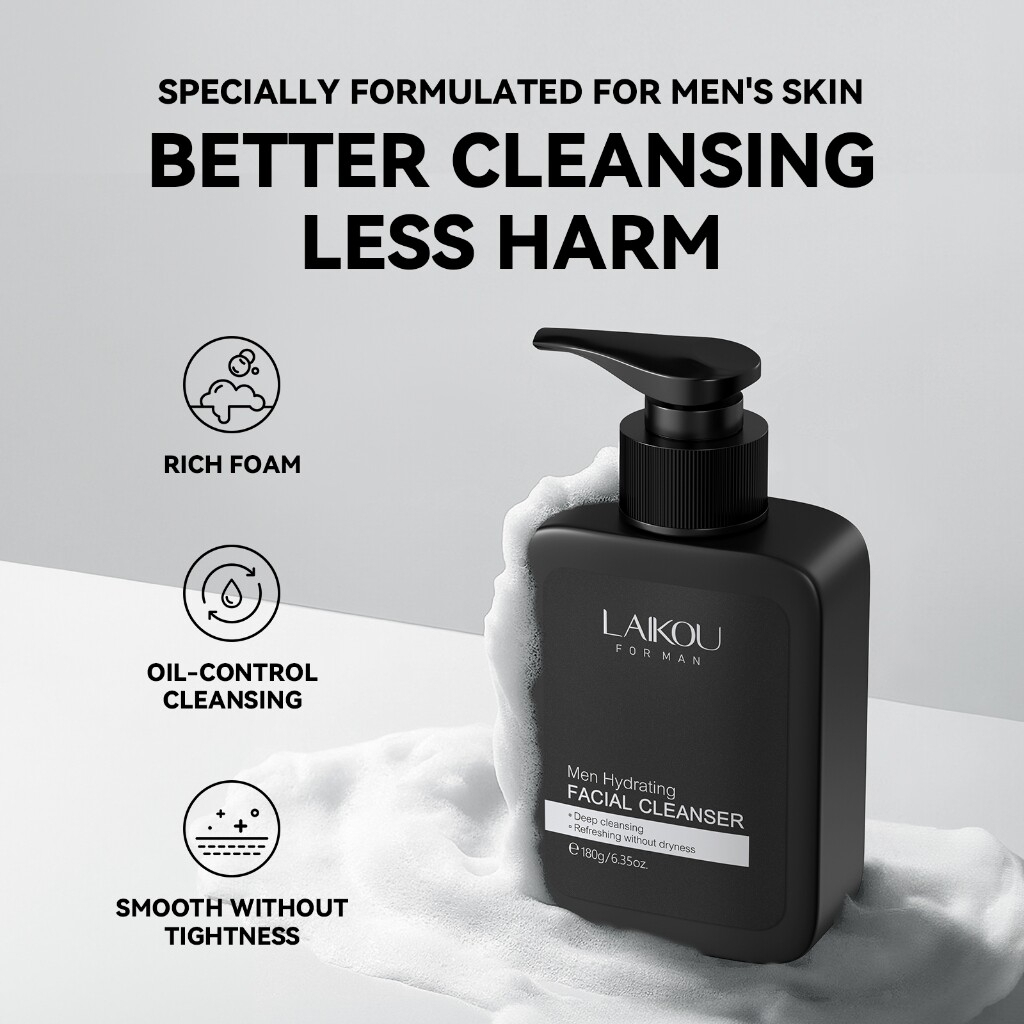 LAIKOU For Men Refreshing Gentle Facial Cleanser Soothing Deep Cleansing Face Wash for Oil Control Hydration and Daily Skin Care Fresh Clean Healthy Looking Skin 180g - View 3 of 3