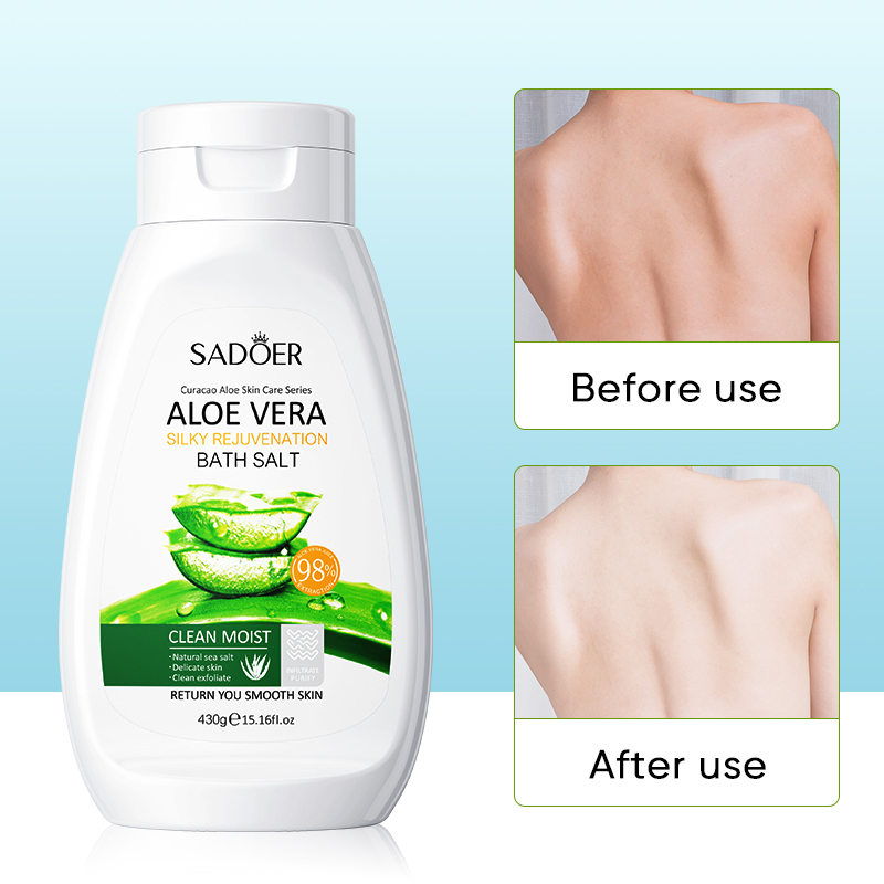 ROREC SADOER Aloe Vera Silky Rejuvenation Bath Salt Body Scrub Exfoliating Skin Cleansing Moisturizing Body Care Formula for Smooth Soft Radiant Healthy Looking Skin 430g - View 2 of 3