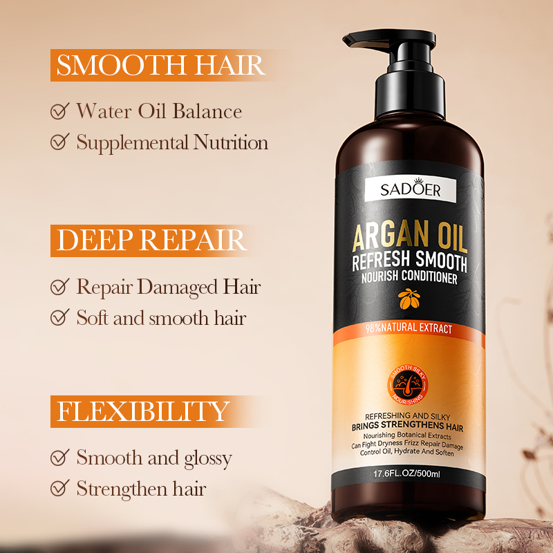 ROREC SADOER Argan Oil Conditioner Nourishing Smoothing Hair Care Formula for Dry Damaged Frizzy Hair Helps Strengthen Repair and Restore Shine for Soft Silky Healthy Looking Hair 500ml - View 2 of 3
