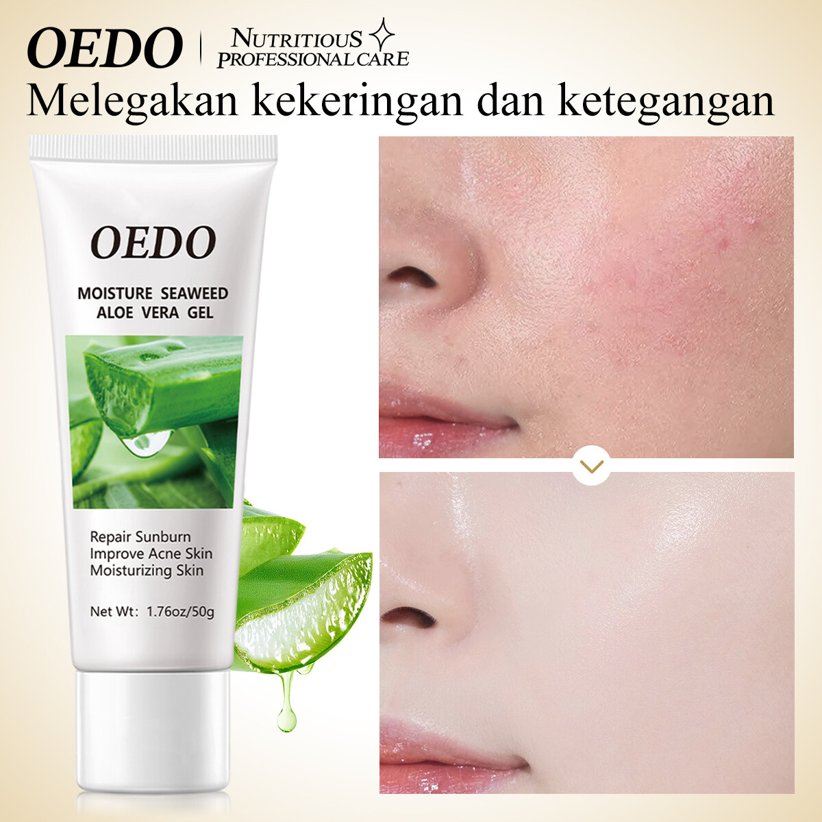 OEDO Seaweed Aloe Vera Gel Hydrating Day Cream Whitening Anti Acne Anti Aging Wrinkle Collagen Facial Cream Brightening Moisturizing Skin Care Formula for Smooth Healthy Looking Skin - View 2 of 3