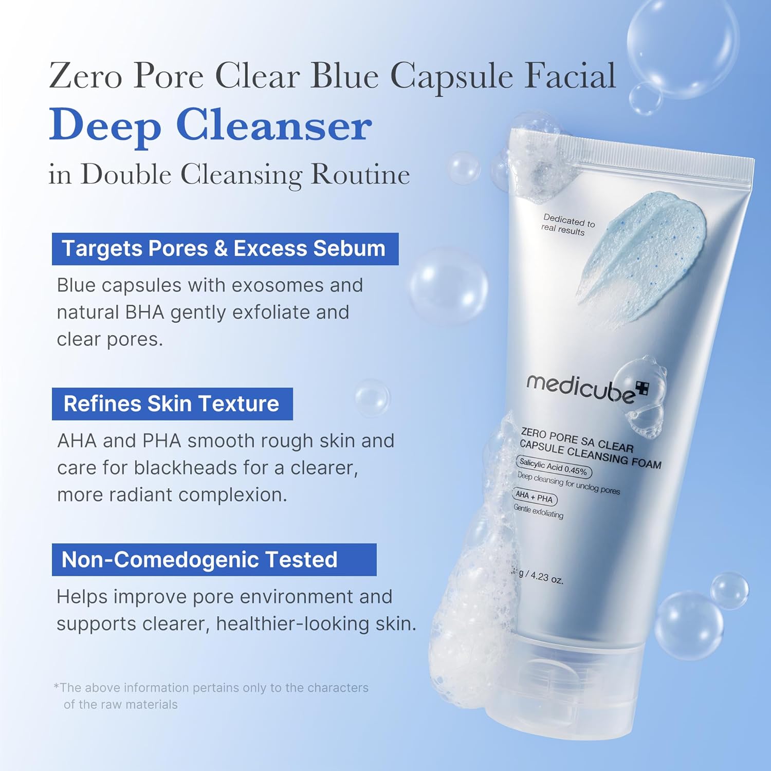 medicube Zero Pore Clear Blue Capsule Facial Cleanser for Skin Texture, Blackhead & Pore Care | AHA, BHA & PHA for Double Cleansing, Daily Gentle Face Wash, Korean Skincare | 120g / 4.23 oz - View 7 of 7