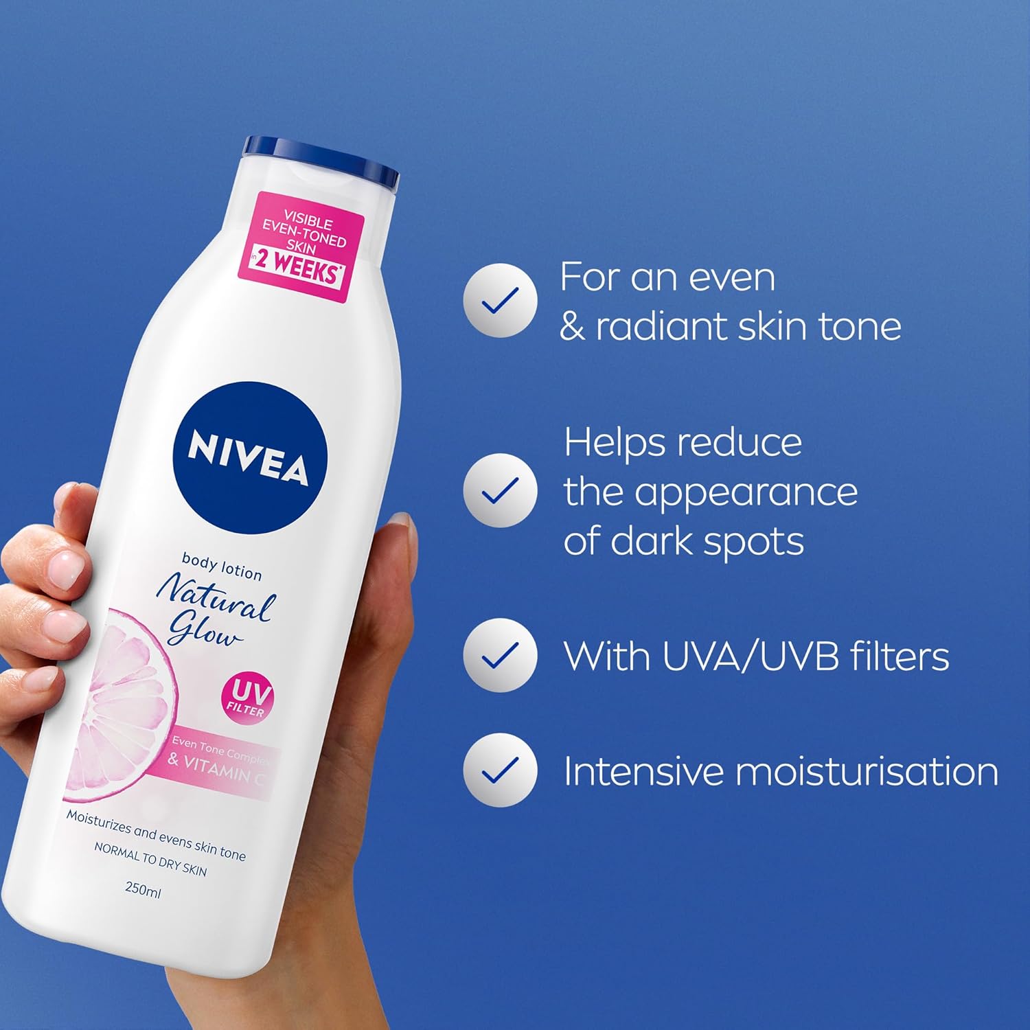 NIVEA Body Lotion for Normal to Dry Skin, Natural Glow, with 95% Pure Vitamin C and UV Filter, Moisturizes and Evens Skin Tone, 250ml - View 7 of 7