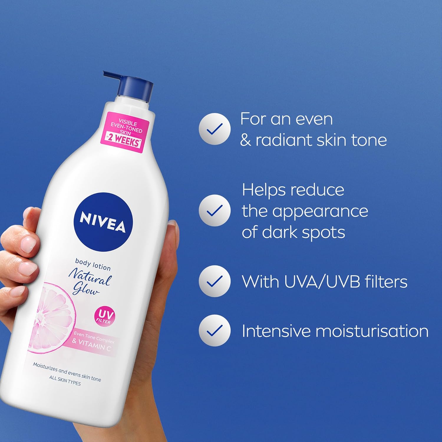 NIVEA Body Lotion for Normal to Dry Skin, Natural Glow, with 95% Pure Vitamin C and UV Filter, Moisturizes and Evens Skin Tone, 625ml - View 7 of 7