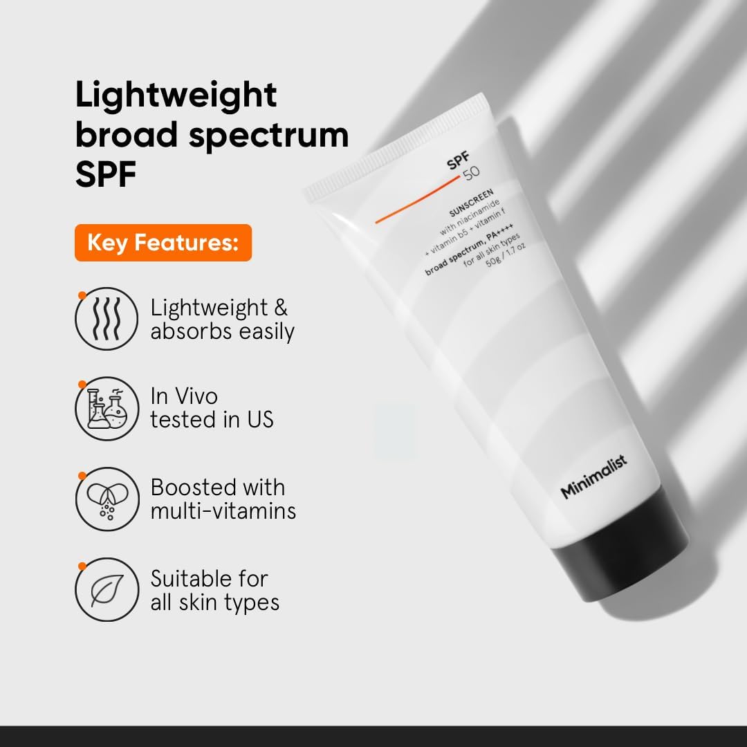 Minimalist SPF 50 Sunscreen with Niacinamide & Multi-Vitamins | Broad Spectrum UVA/UVB Protection PA ++++ | No White Cast, Lightweight & Matte Finish | Acne Safe Face Susncreen | 50g - View 5 of 5
