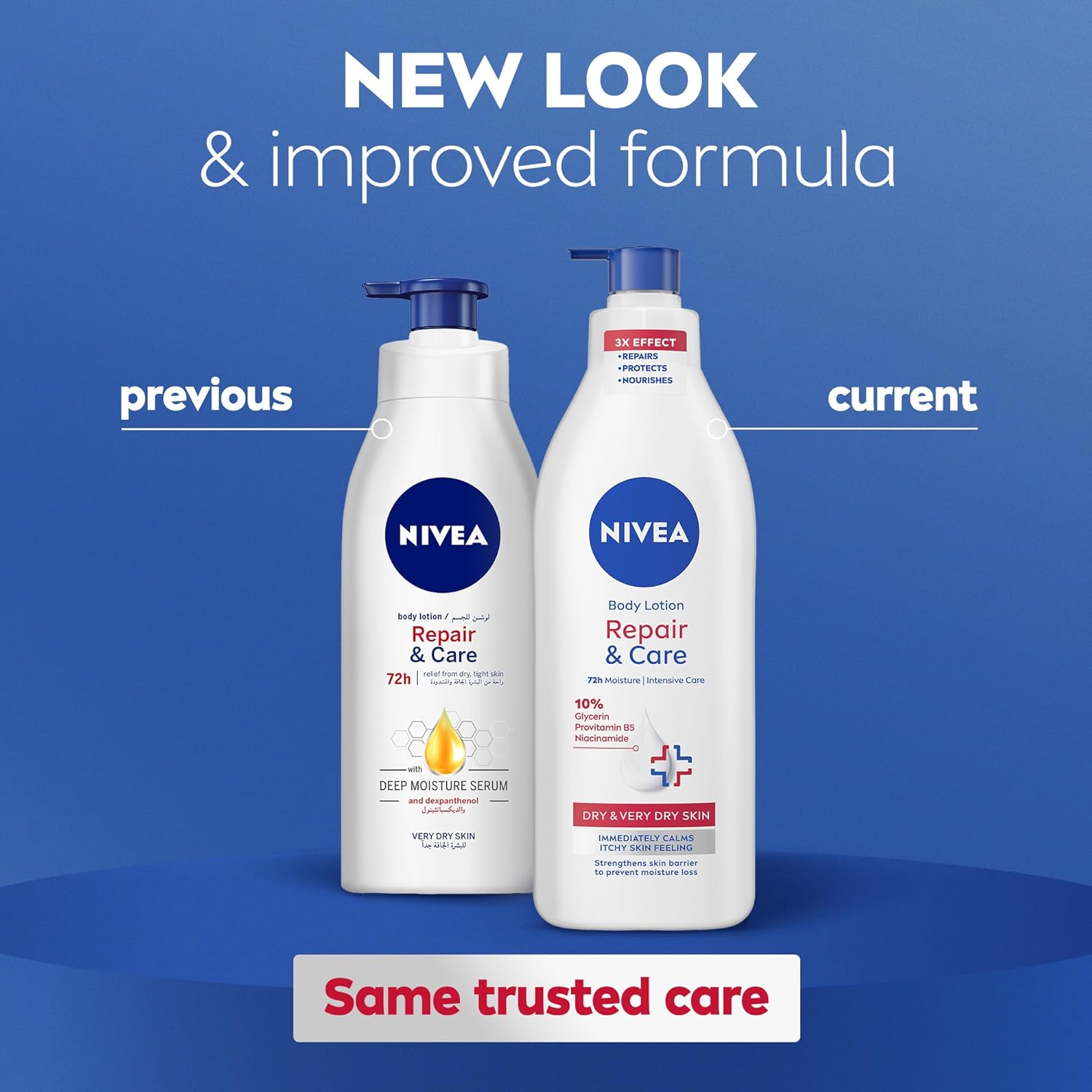 NIVEA Body Lotion for Very Dry Skin, Repair & Care, with 10% Glycerin, ProVitamin B5 and Niacinamide, 72H Relief from Dry & Tight Skin, 400ml - View 3 of 7