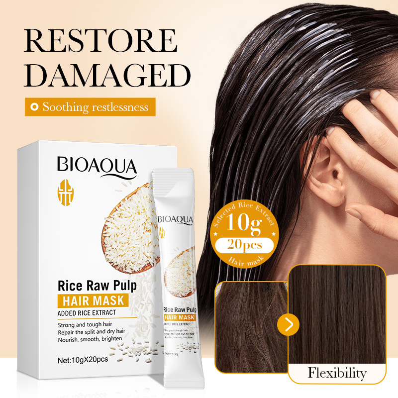BIOAQUA Rice Raw Pulp Hair Mask Strong Tough Hair Repair Split Dry Hair Nourish Smooth Brighten (10g x 20pcs)(FROM MALAYSIA) - View 2 of 3