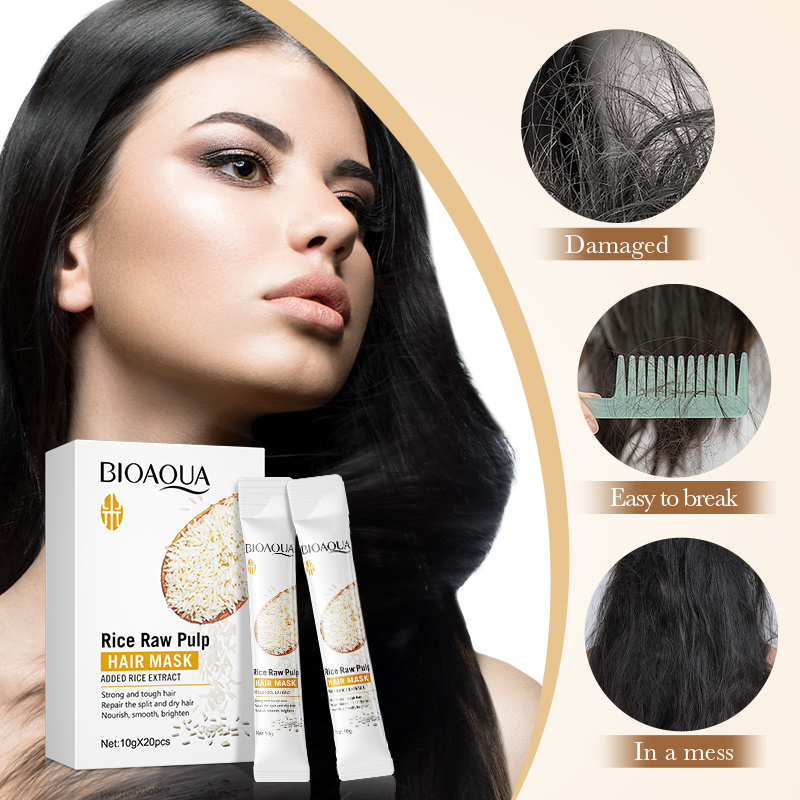 BIOAQUA Rice Raw Pulp Hair Mask Strong Tough Hair Repair Split Dry Hair Nourish Smooth Brighten (10g x 20pcs)(FROM MALAYSIA) - View 3 of 3