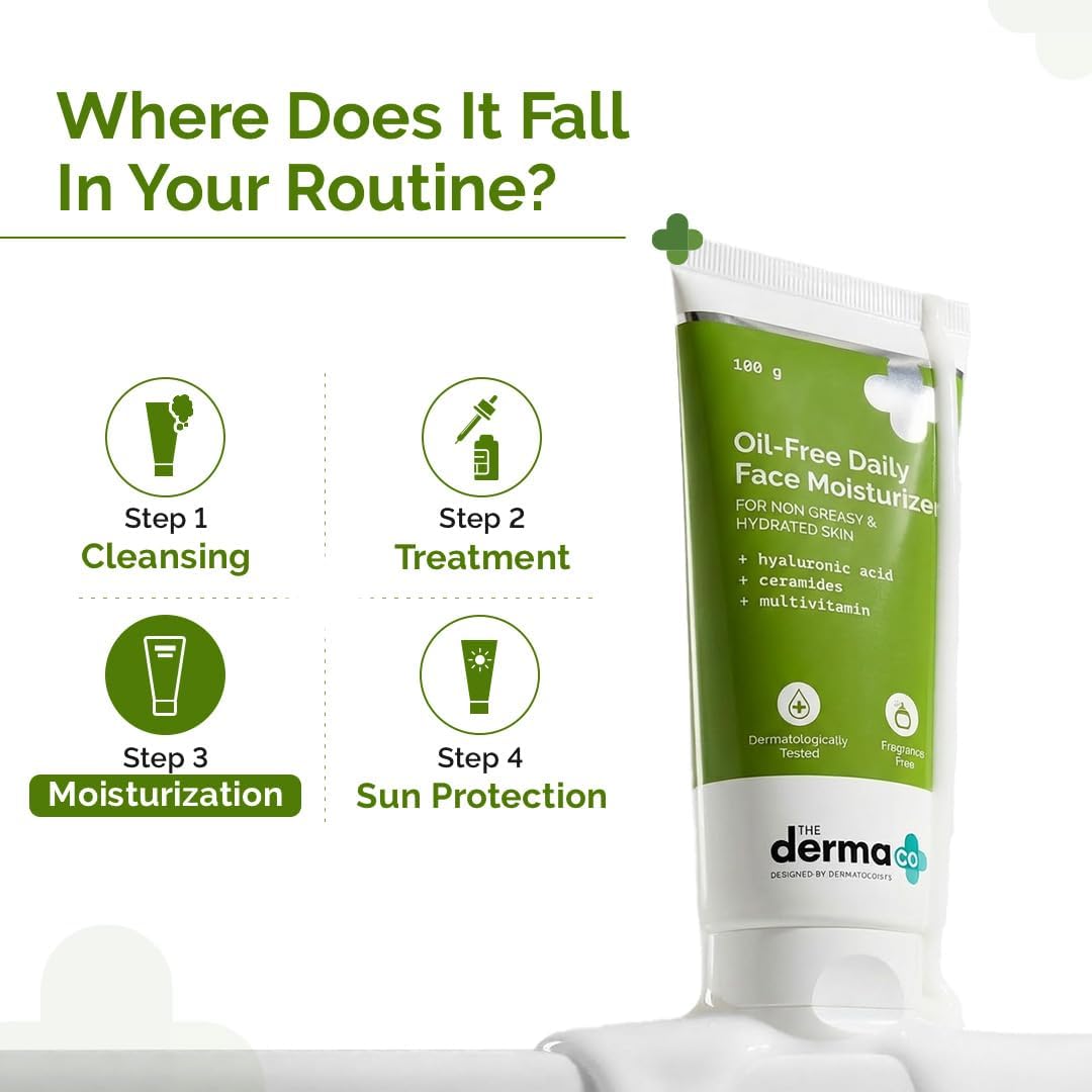The Derma Co Oil-Free Daily Face Long-Lasting Moisturizer with Hyaluronic Acid, Ceramides & Multivitamins, Quick Absorbing & Lightweight for Oily & Combination Skin | Strengthens Skin Barrier, 100g - View 5 of 7